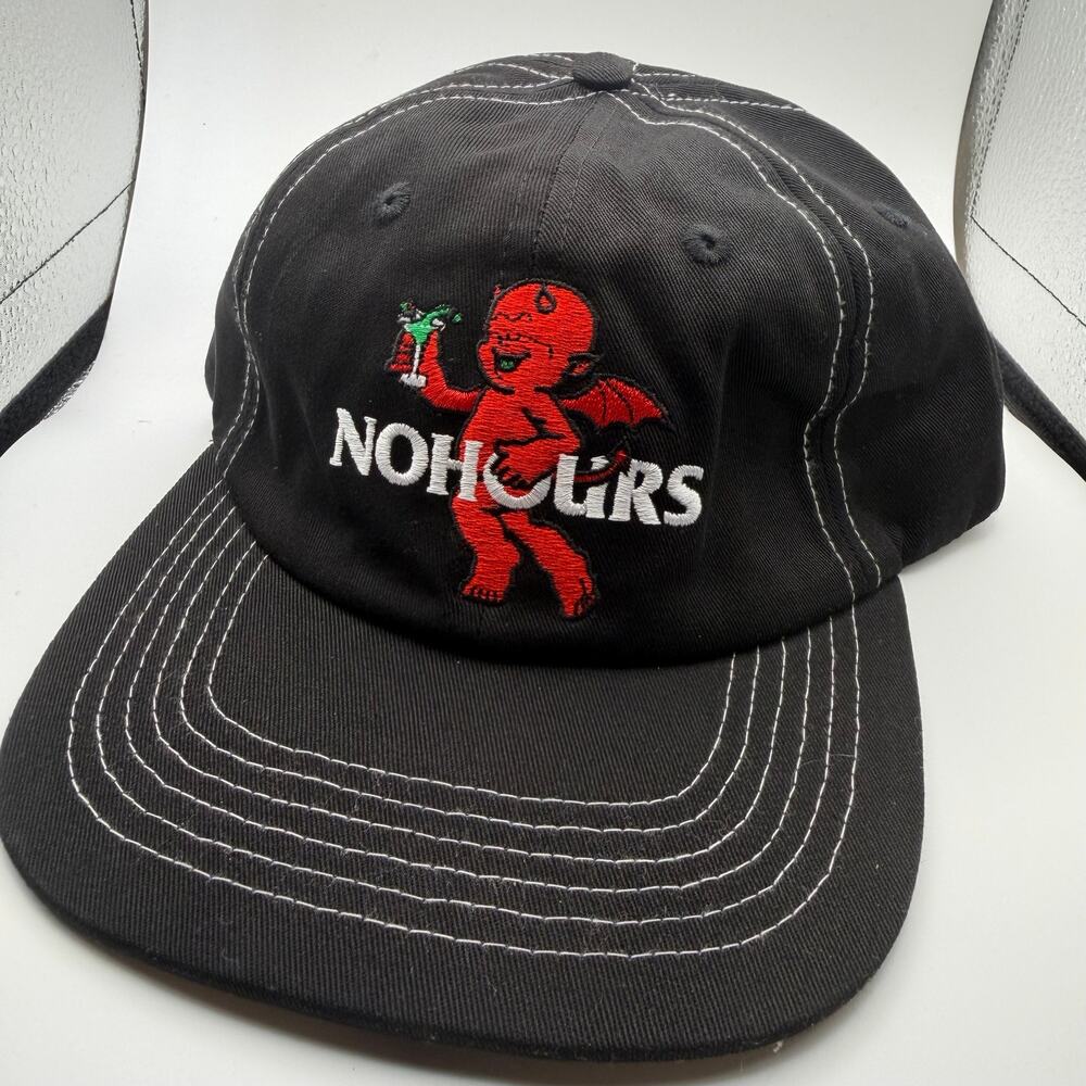 No Hours Devil Graphic Hat Black Embroidered Adjustable Strapback Cap